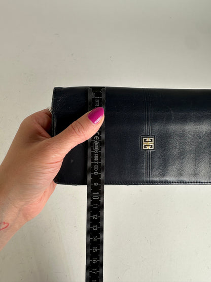 Vintage Givenchy Long Bifold Wallet Navy Leather