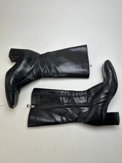 Vintage Gucci Leather Knee-High Boots Black Silver EU37