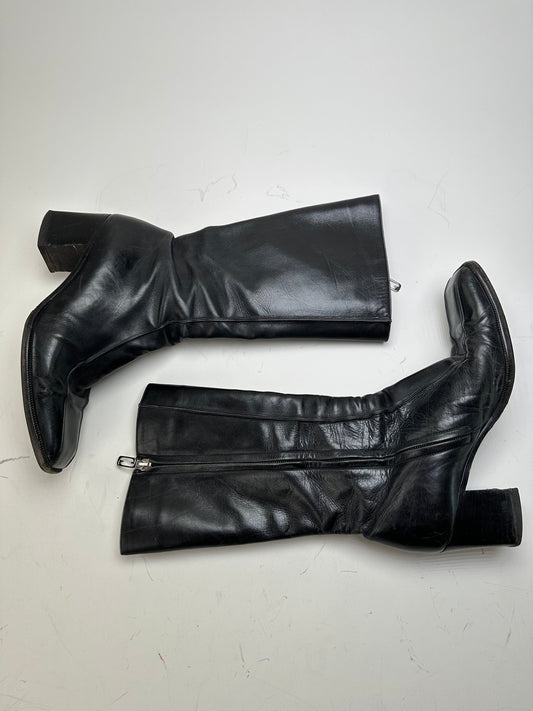 Vintage Gucci Leather Knee-High Boots Black Silver EU37