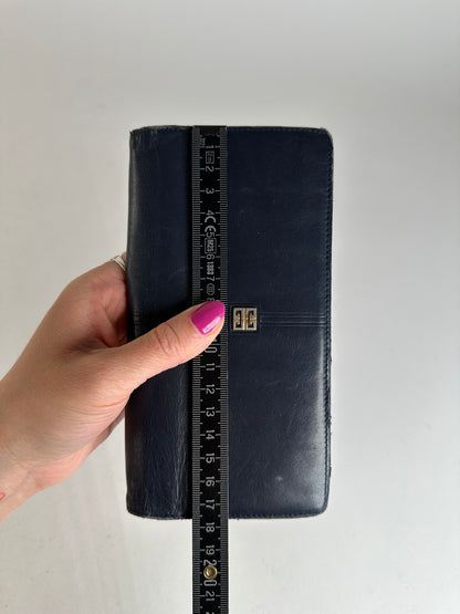 Vintage Givenchy Long Bifold Wallet Navy Leather