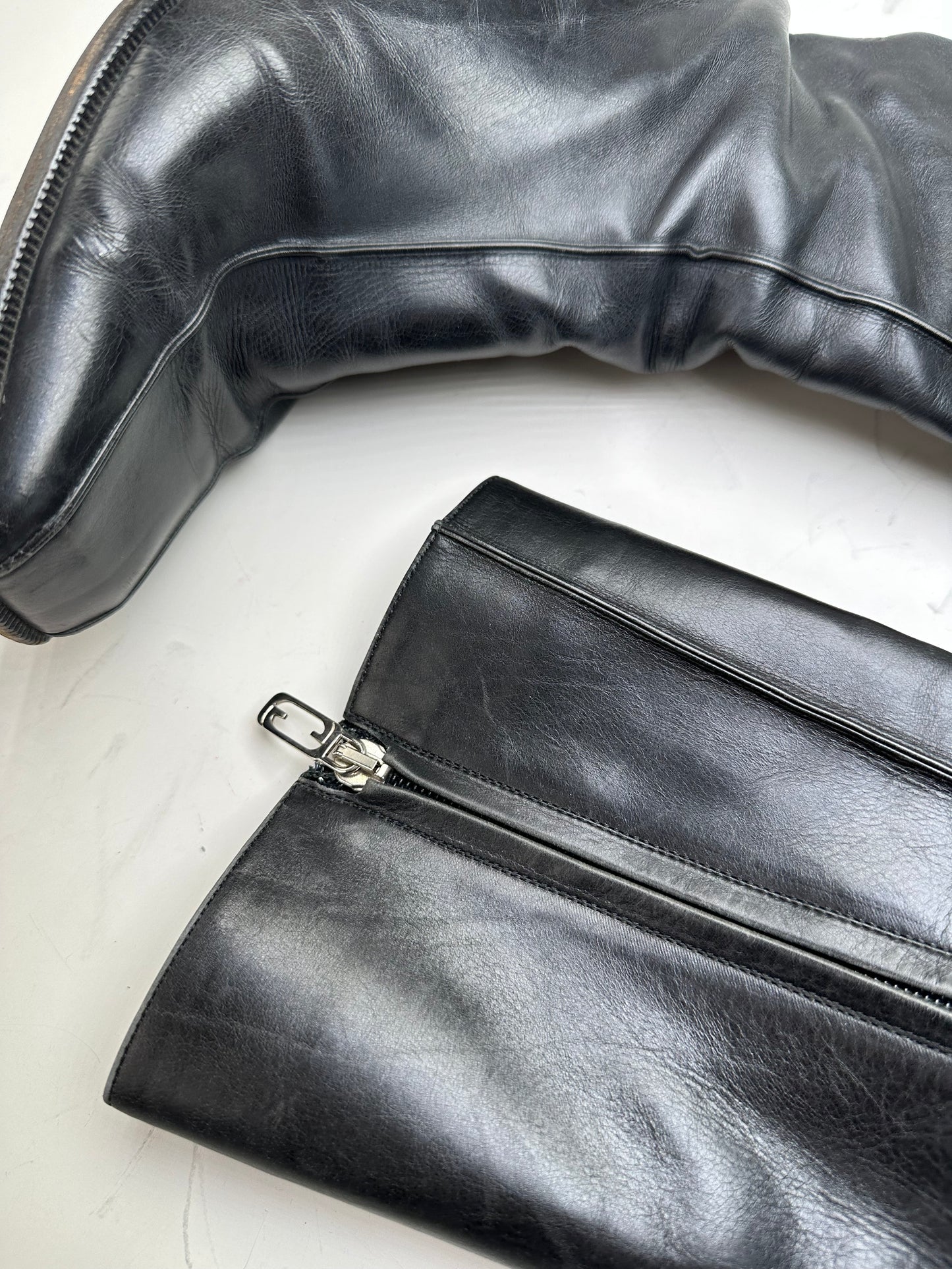 Vintage Gucci Leather Knee-High Boots Black Silver EU37