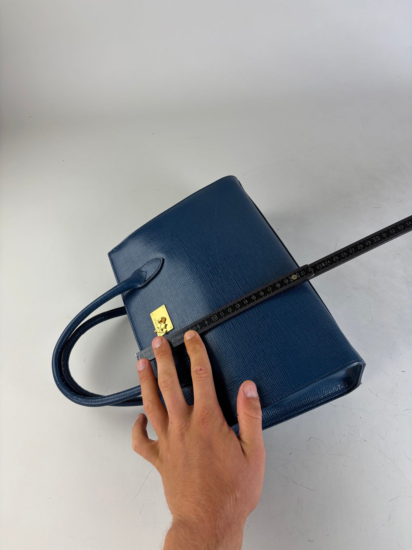 Vintage Courreges Structured Leather Handbag Blue Gold