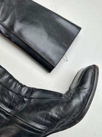 Vintage Gucci Leather Knee-High Boots Black Silver EU37