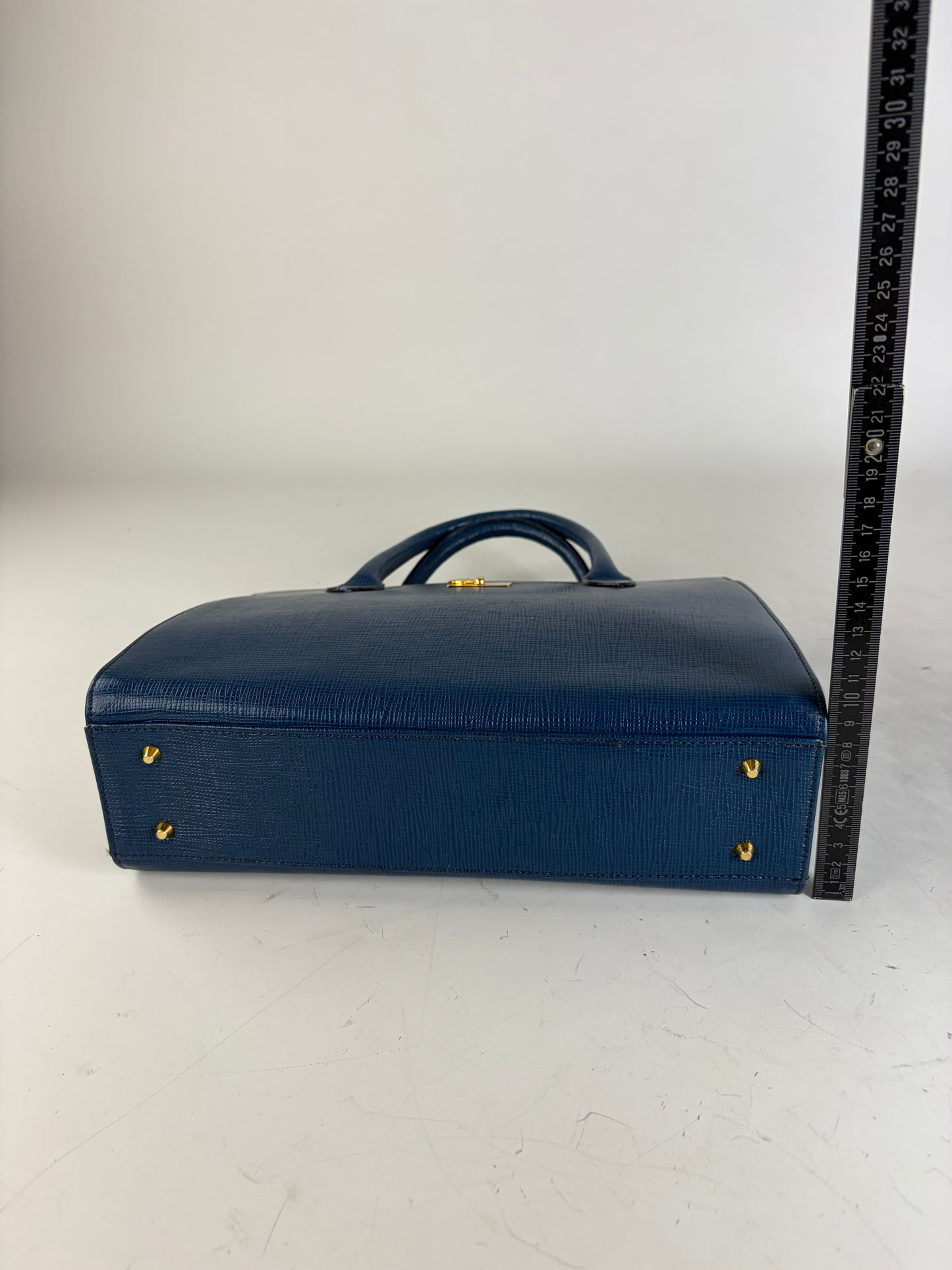 Vintage Courreges Structured Leather Handbag Blue Gold