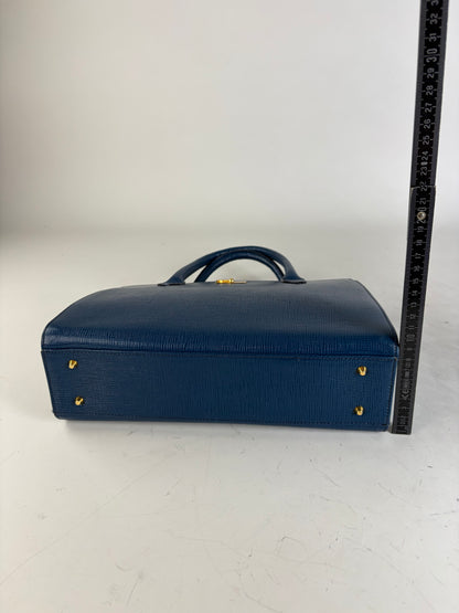 Vintage Courreges Structured Leather Handbag Blue Gold