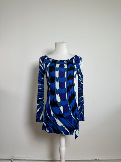 Vintage Emilio Pucci Viscose Jersey Mini Dress Blue Multicolor S