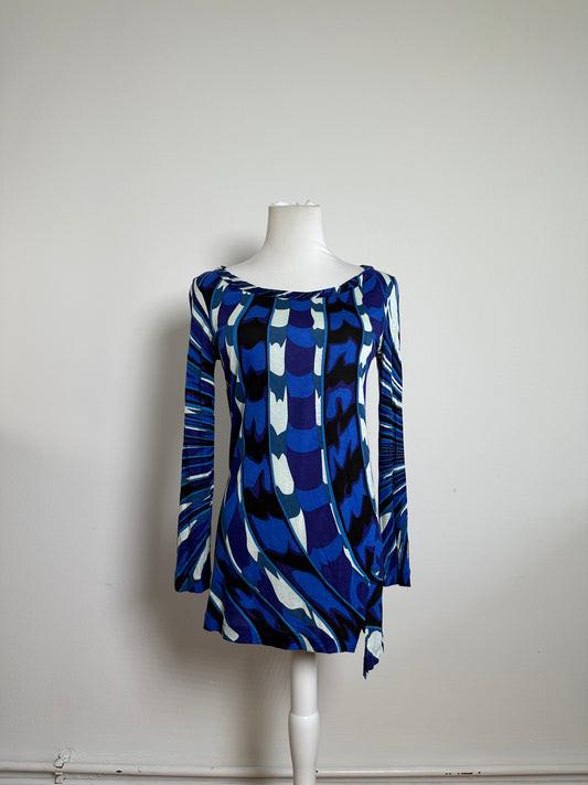 Vintage Emilio Pucci Viscose Jersey Mini Dress Blue Multicolor S