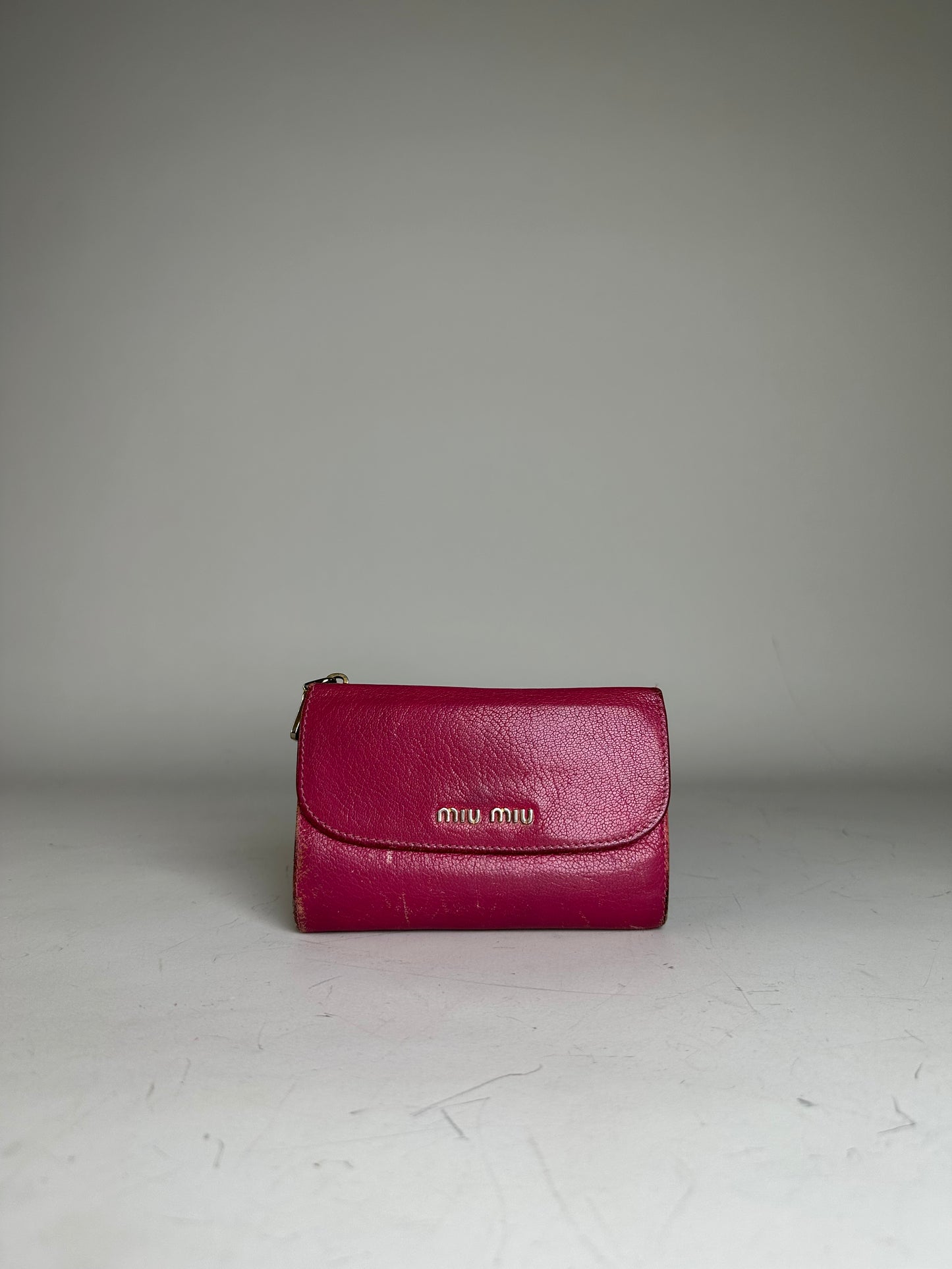 Vintage Miu Miu Saffiano Leather Wallet Fuchsia Gold