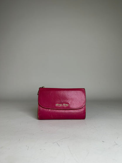 Vintage Miu Miu Saffiano Leather Wallet Fuchsia Gold
