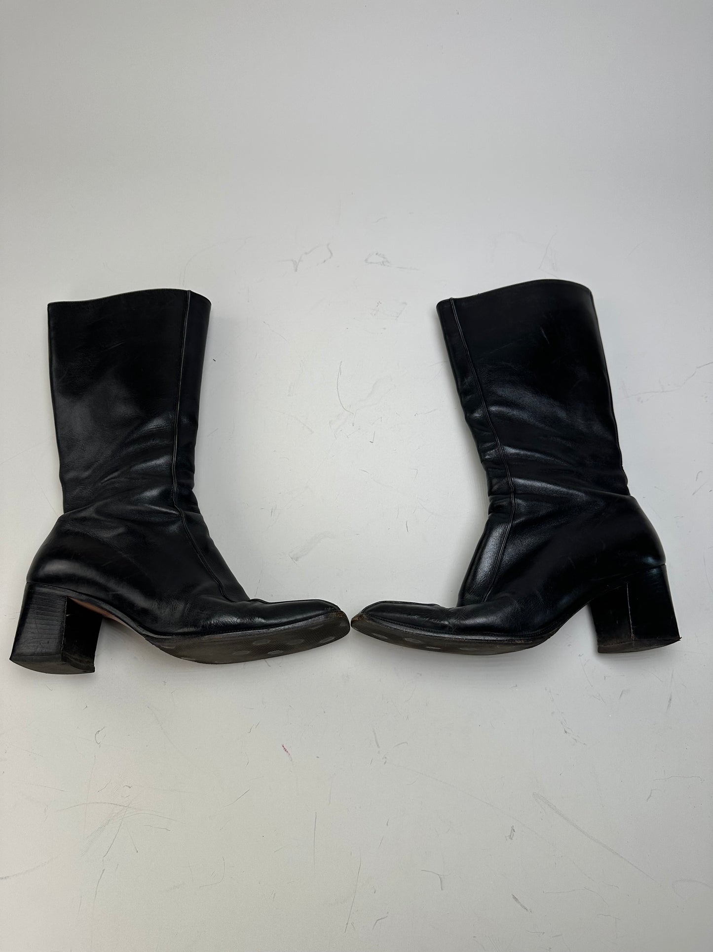 Vintage Gucci Leather Knee-High Boots Black Silver EU37