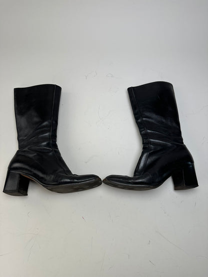 Vintage Gucci Leather Knee-High Boots Black Silver EU37