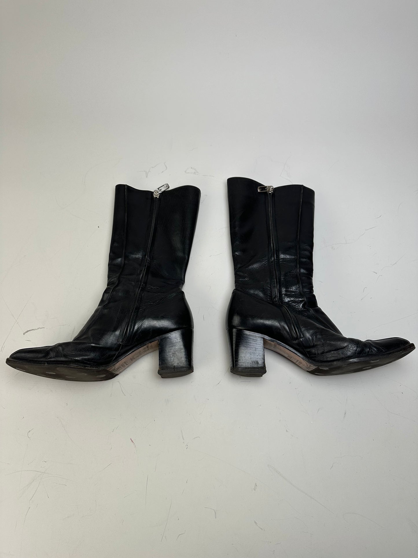 Vintage Gucci Leather Knee-High Boots Black Silver EU37