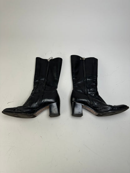 Vintage Gucci Leather Knee-High Boots Black Silver EU37
