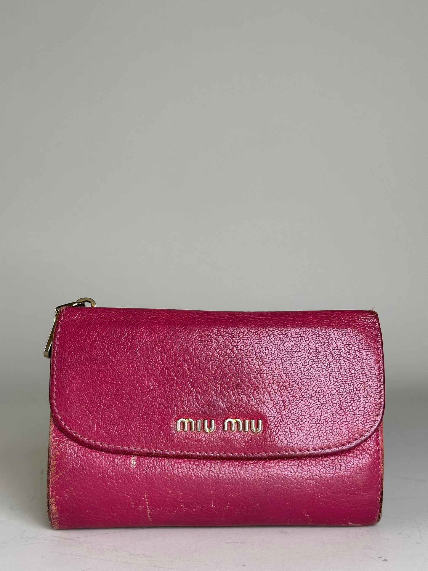 Vintage Miu Miu Saffiano Leather Wallet Fuchsia Gold