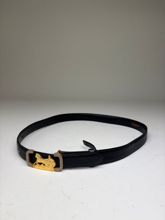 Vintage Celine Leather Belt Black Gold Buckle