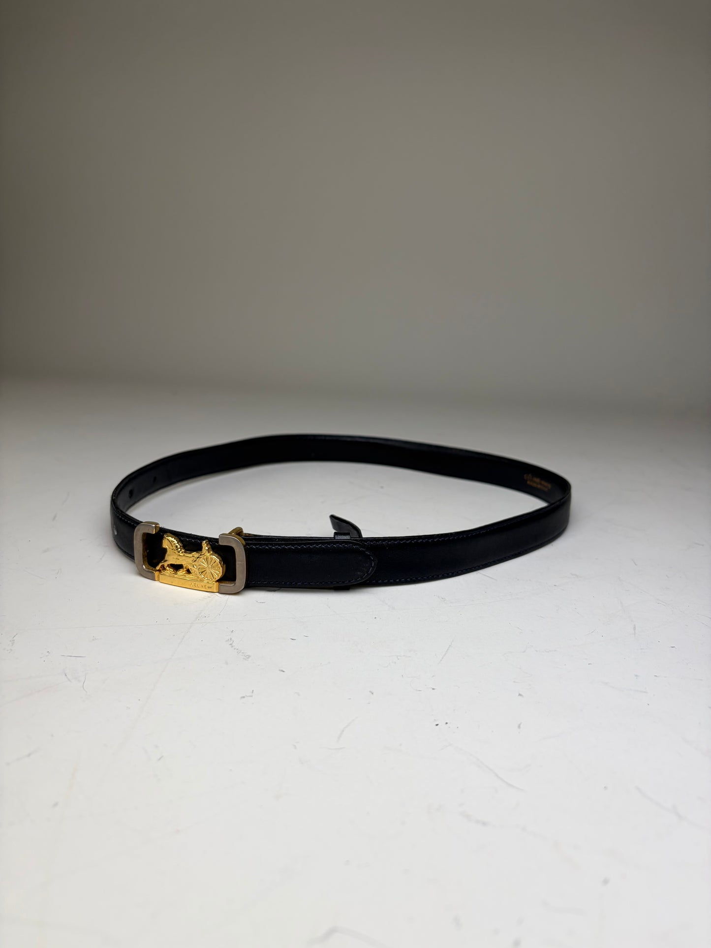 Vintage Celine Leather Belt Black Gold Buckle