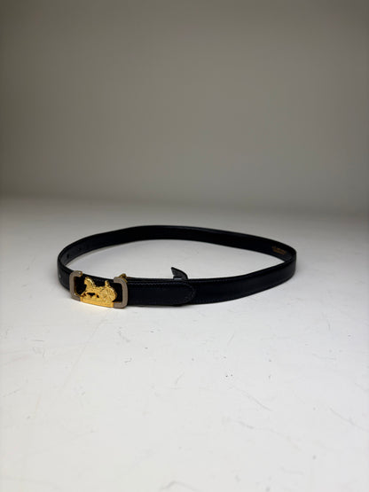 Vintage Celine Leather Belt Black Gold Buckle