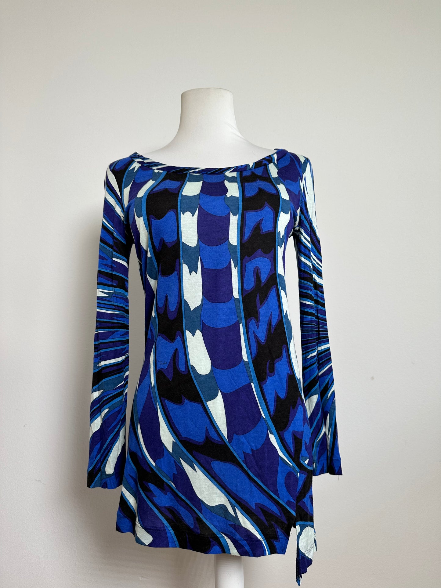 Vintage Emilio Pucci Viscose Jersey Mini Dress Blue Multicolor S