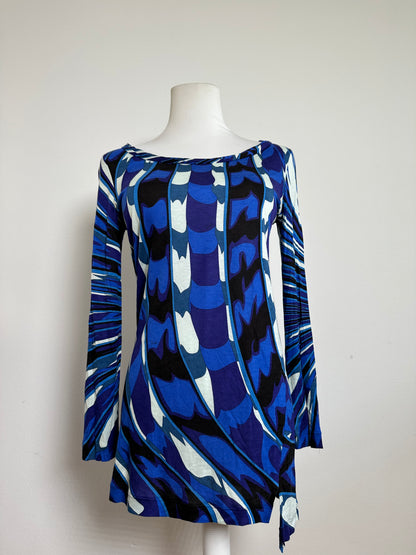 Vintage Emilio Pucci Viscose Jersey Mini Dress Blue Multicolor S