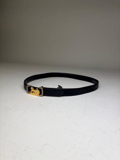 Vintage Celine Leather Belt Black Gold Buckle