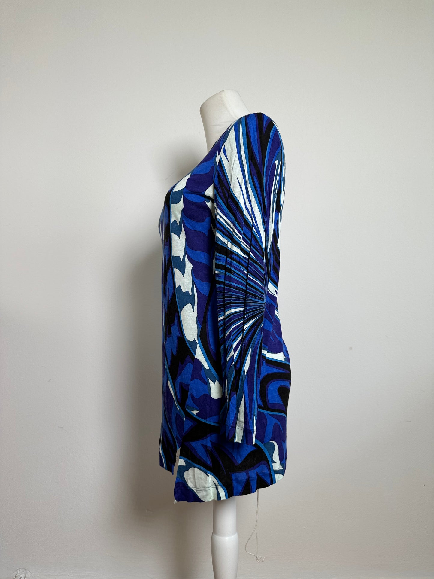 Vintage Emilio Pucci Viscose Jersey Mini Dress Blue Multicolor S