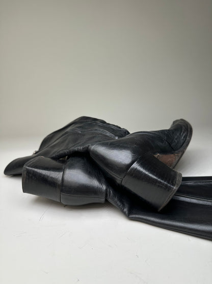 Vintage Gucci Leather Knee-High Boots Black Silver EU37