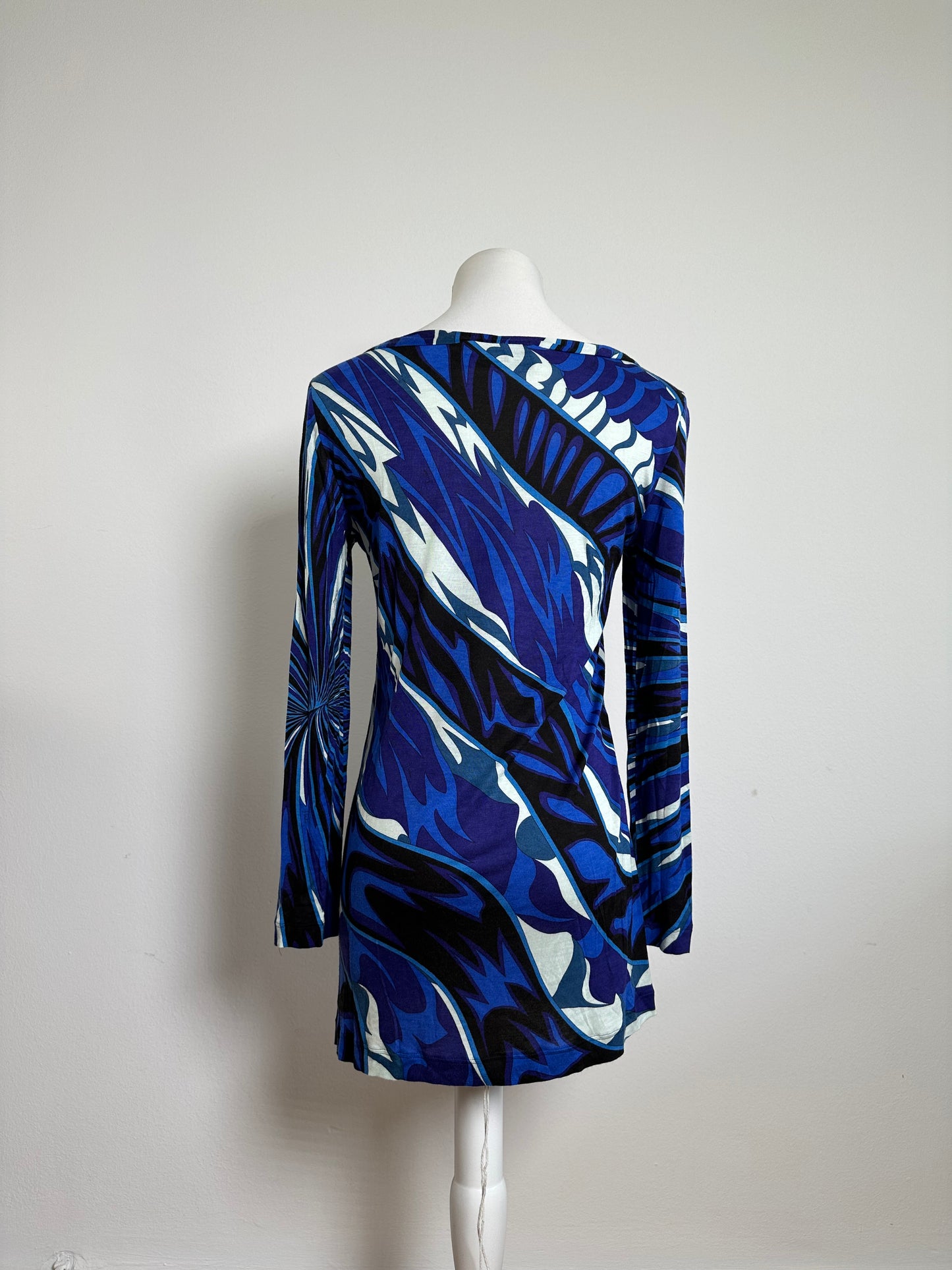 Vintage Emilio Pucci Viscose Jersey Mini Dress Blue Multicolor S