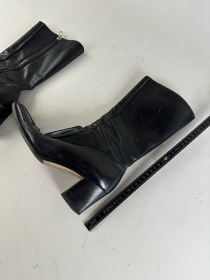 Vintage Gucci Leather Knee-High Boots Black Silver EU37