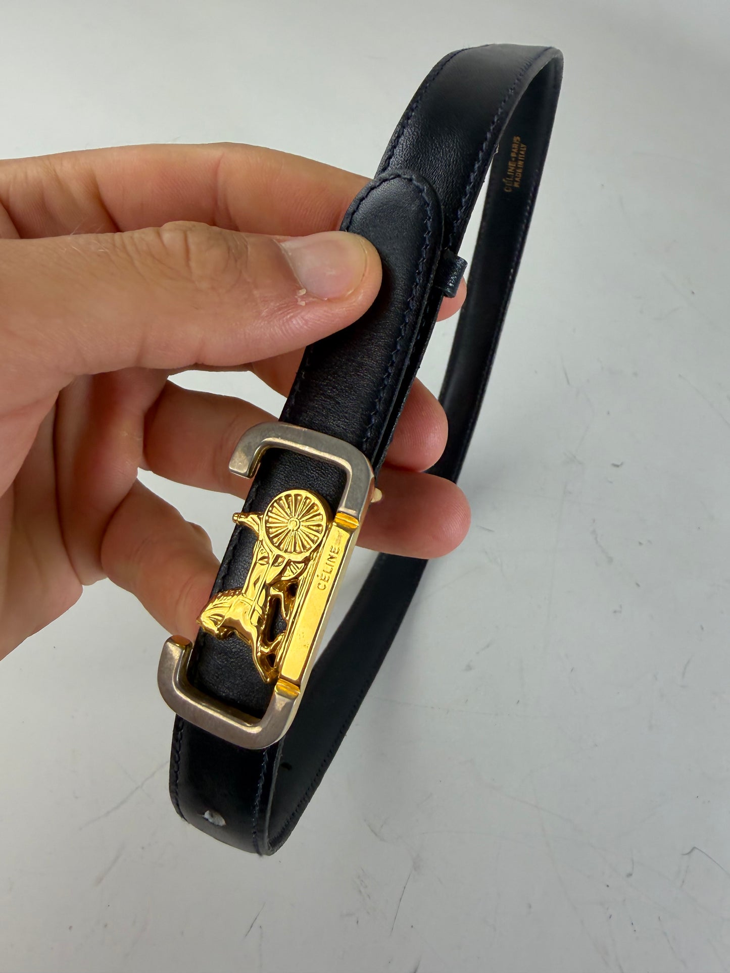 Vintage Celine Leather Belt Black Gold Buckle