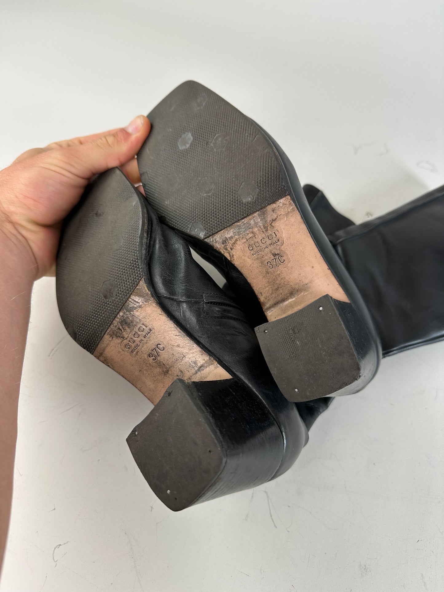 Vintage Gucci Leather Knee-High Boots Black Silver EU37
