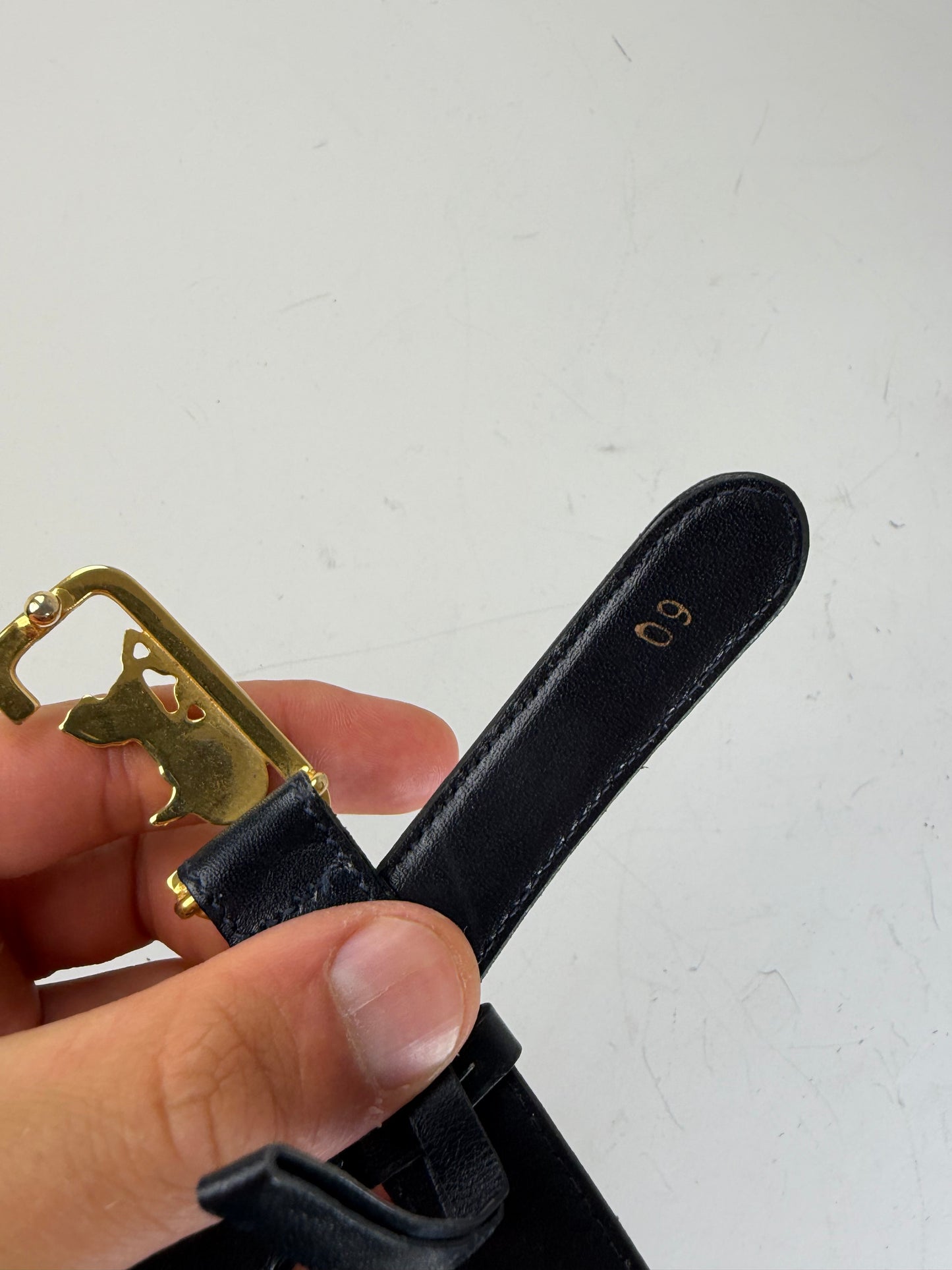 Vintage Celine Leather Belt Black Gold Buckle