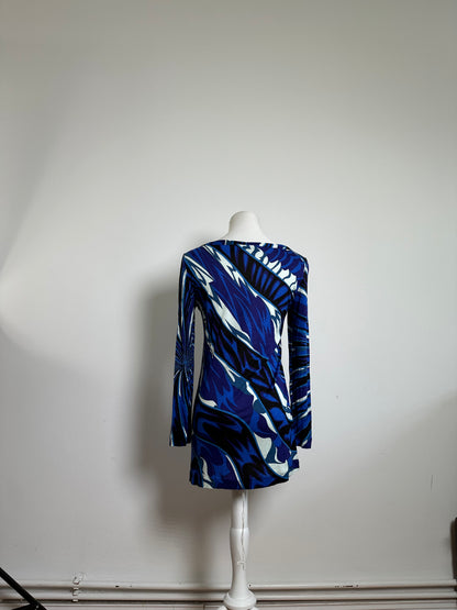 Vintage Emilio Pucci Viscose Jersey Mini Dress Blue Multicolor S