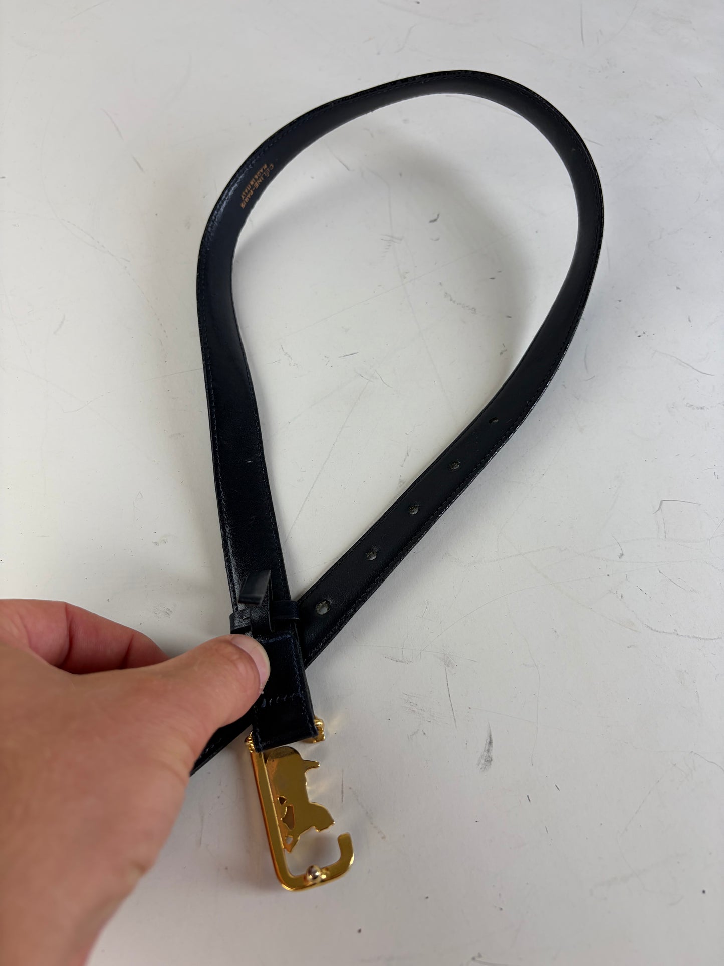 Vintage Celine Leather Belt Black Gold Buckle