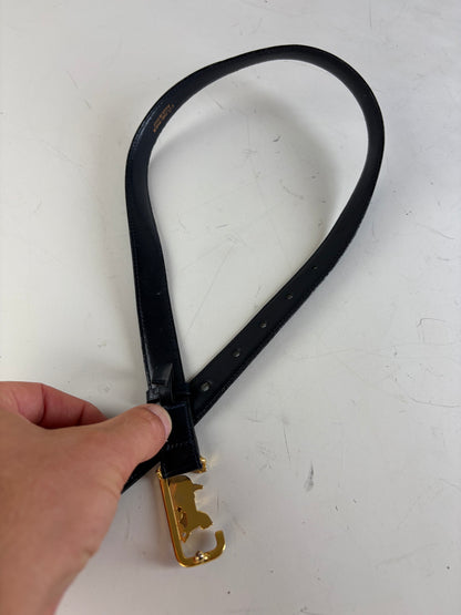 Vintage Celine Leather Belt Black Gold Buckle