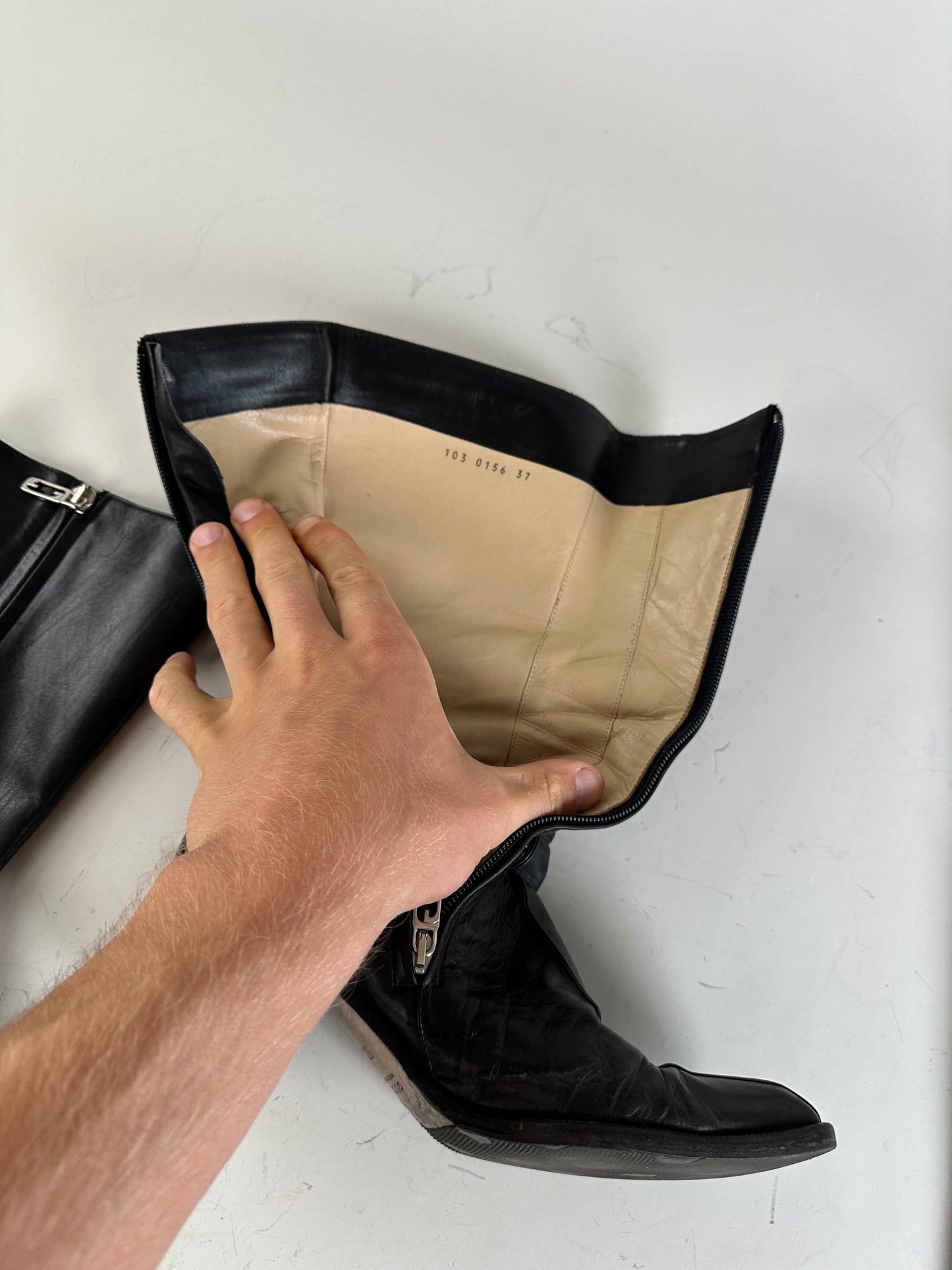 Vintage Gucci Leather Knee-High Boots Black Silver EU37