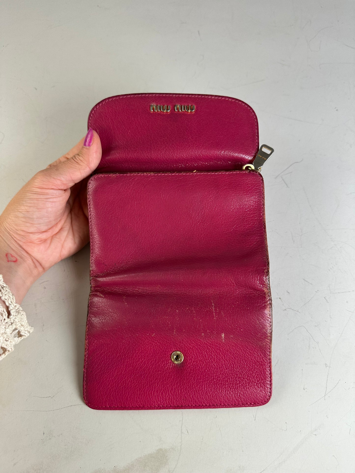 Vintage Miu Miu Saffiano Leather Wallet Fuchsia Gold