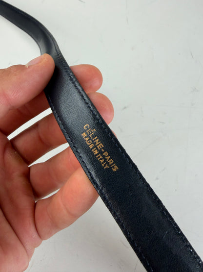Vintage Celine Leather Belt Black Gold Buckle