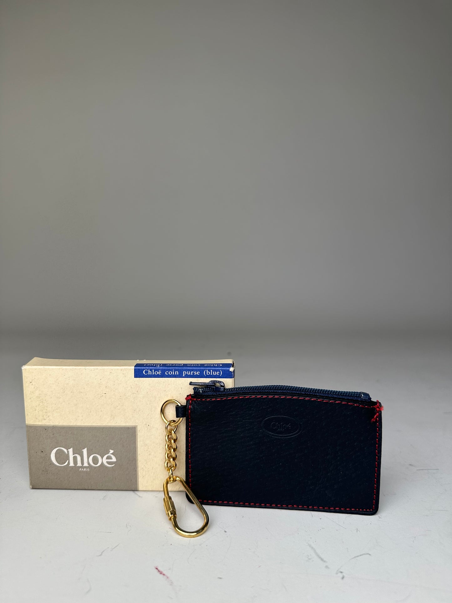 Vintage Chloé Leather Coin Purse Navy Red Stitching Gold