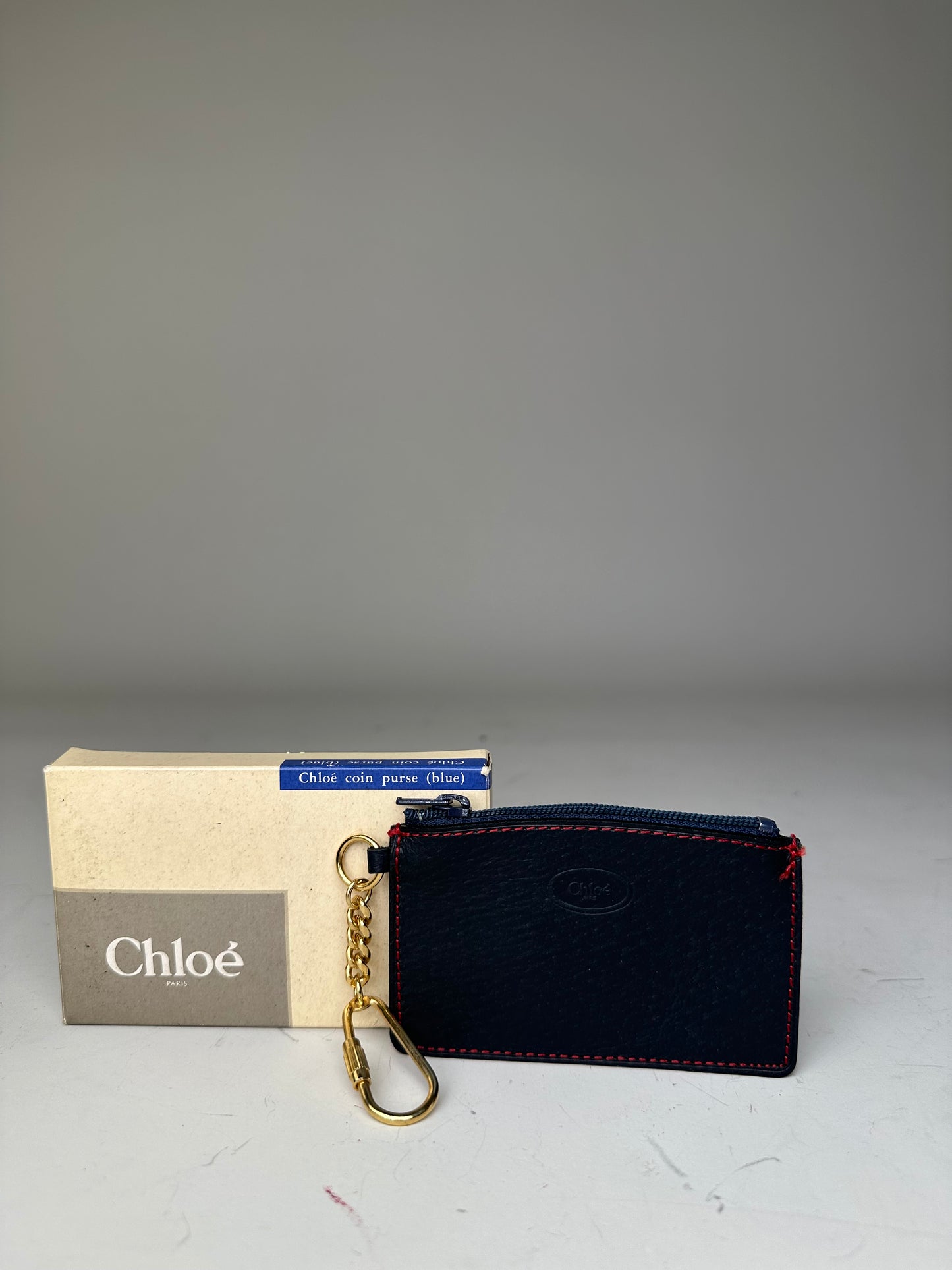 Vintage Chloé Leather Coin Purse Navy Red Stitching Gold