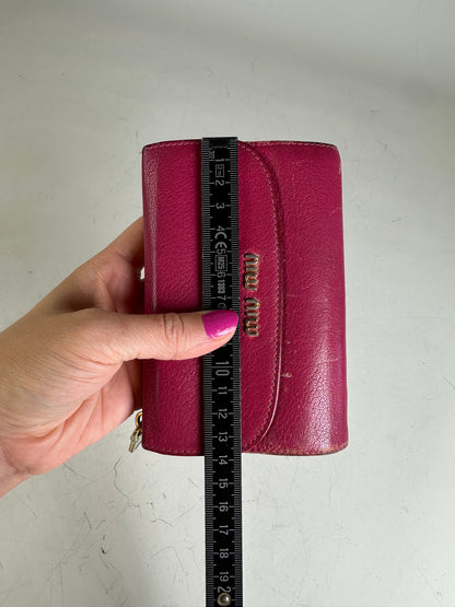 Vintage Miu Miu Saffiano Leather Wallet Fuchsia Gold