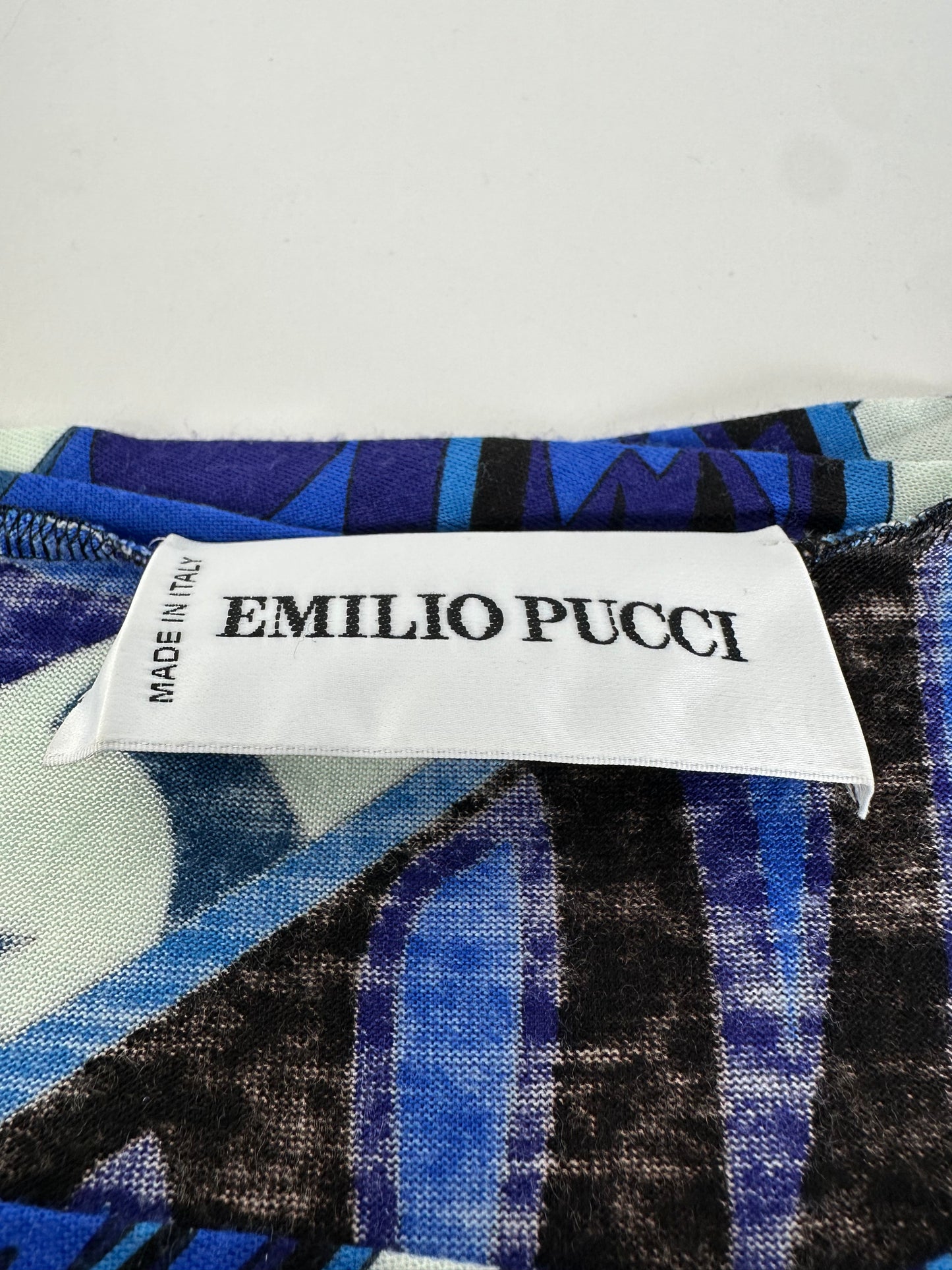 Vintage Emilio Pucci Viscose Jersey Mini Dress Blue Multicolor S