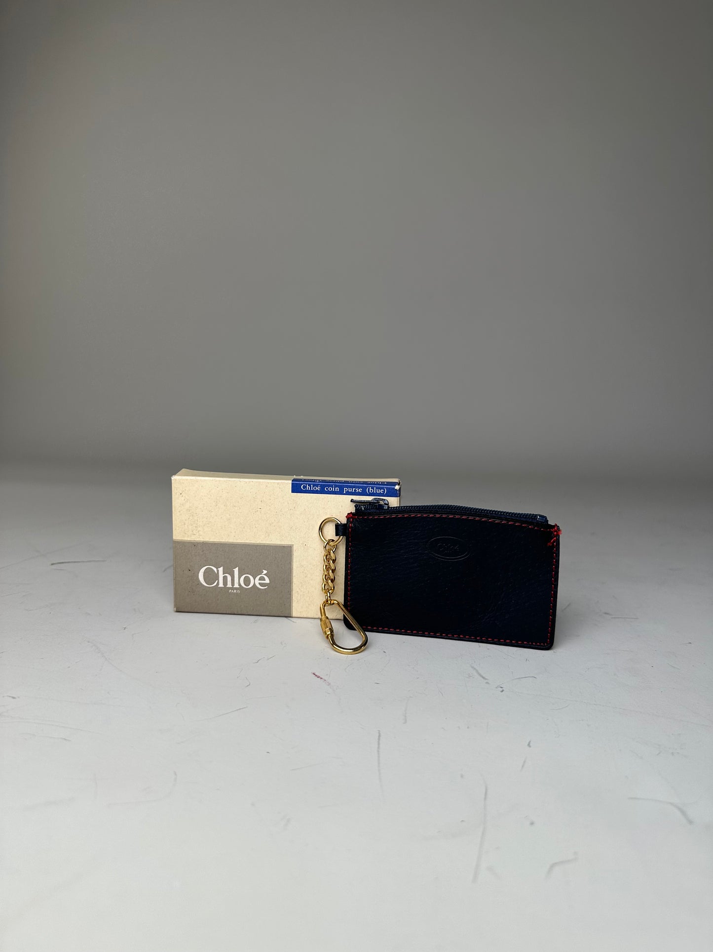 Vintage Chloé Leather Coin Purse Navy Red Stitching Gold