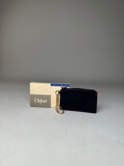Vintage Chloé Leather Coin Purse Navy Red Stitching Gold