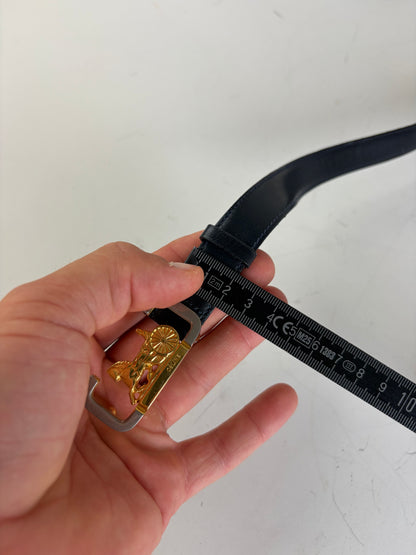Vintage Celine Leather Belt Black Gold Buckle