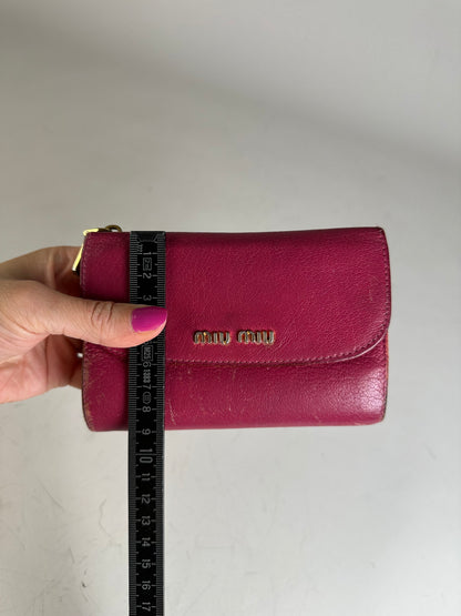 Vintage Miu Miu Saffiano Leather Wallet Fuchsia Gold