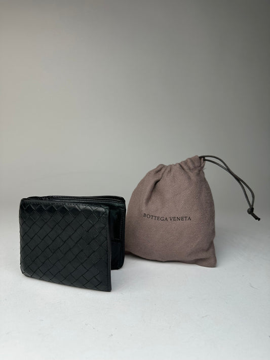 Vintage Bottega Veneta Intrecciato Flap Wallet Black