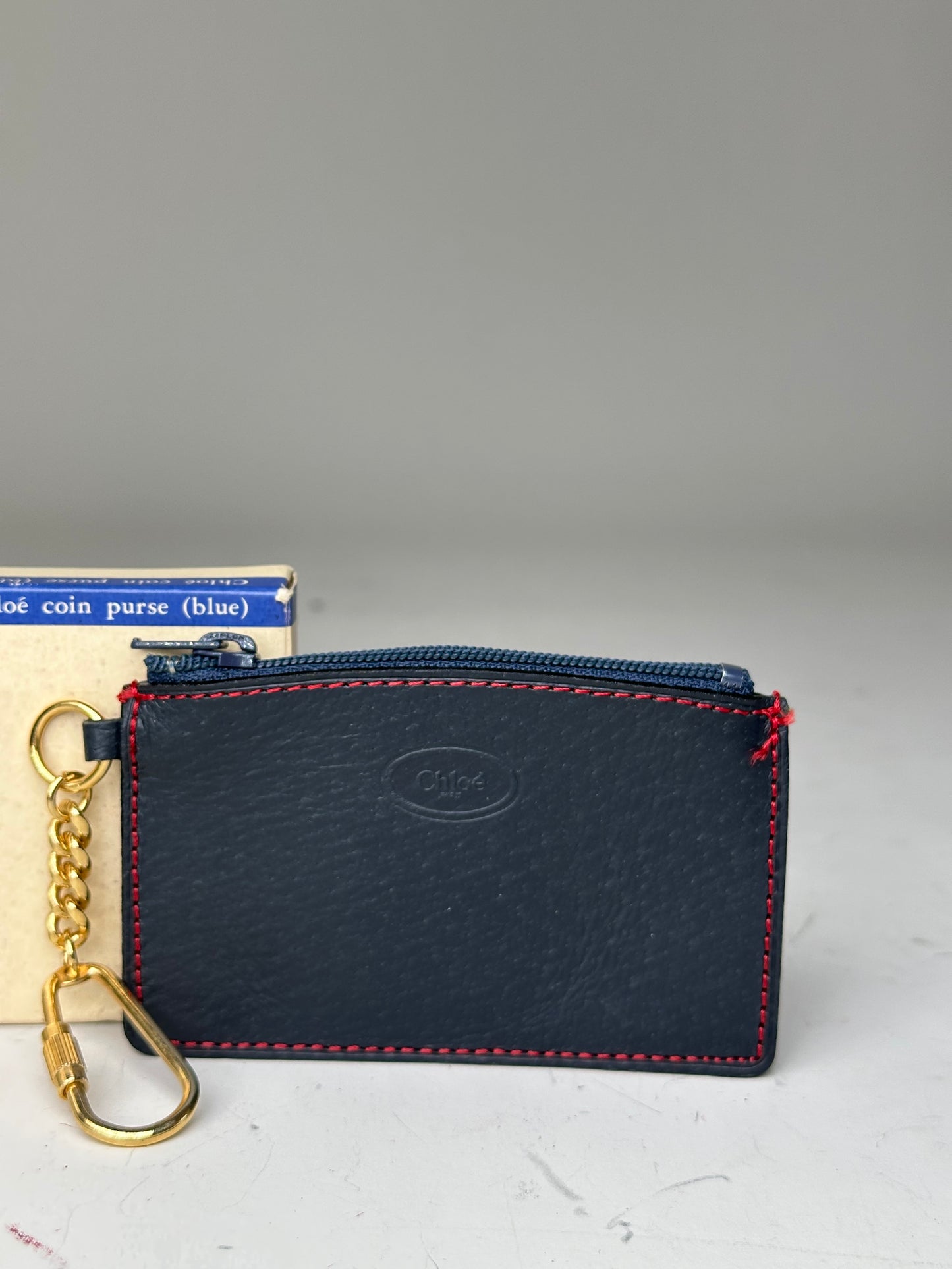 Vintage Chloé Leather Coin Purse Navy Red Stitching Gold
