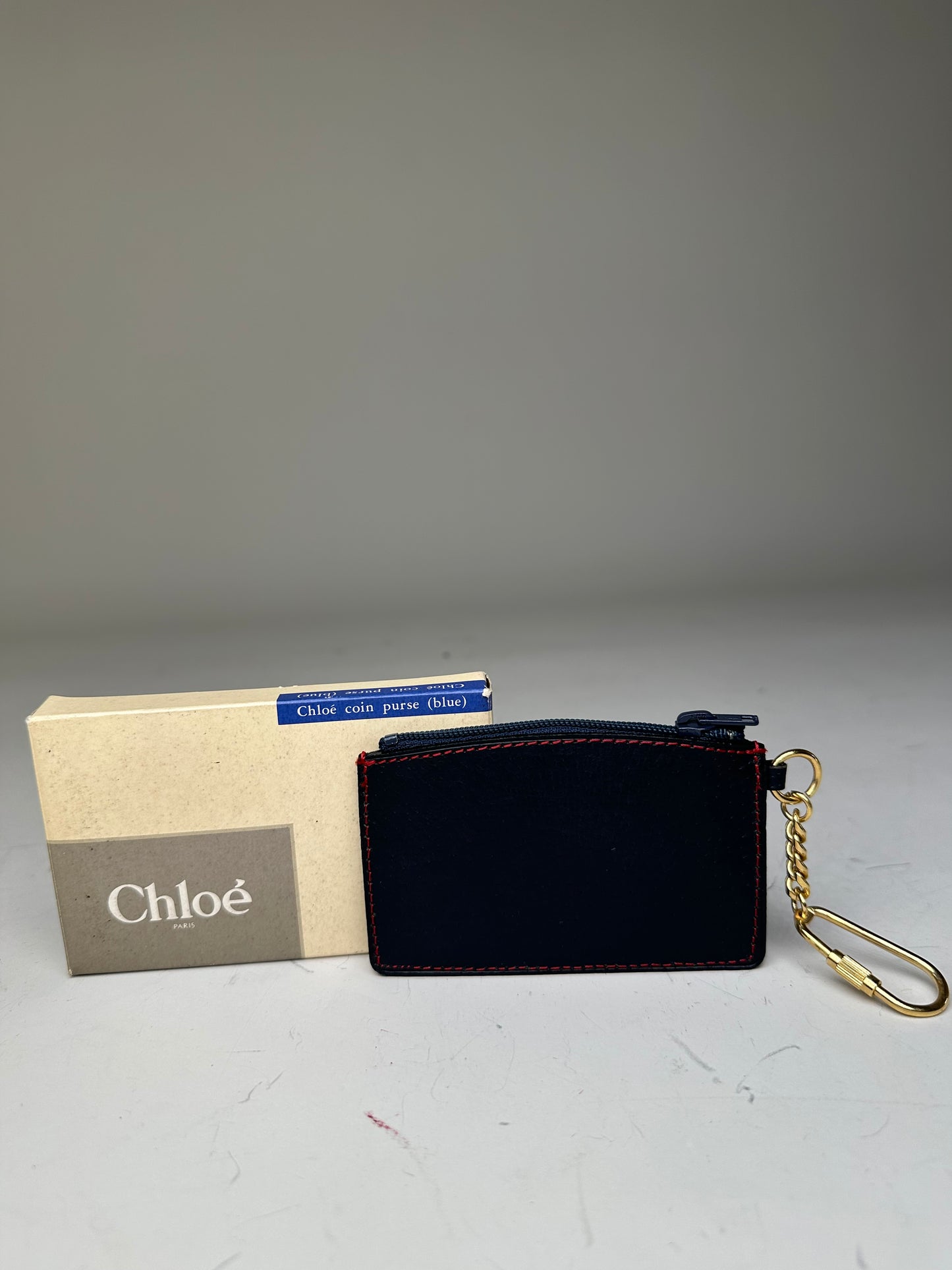 Vintage Chloé Leather Coin Purse Navy Red Stitching Gold