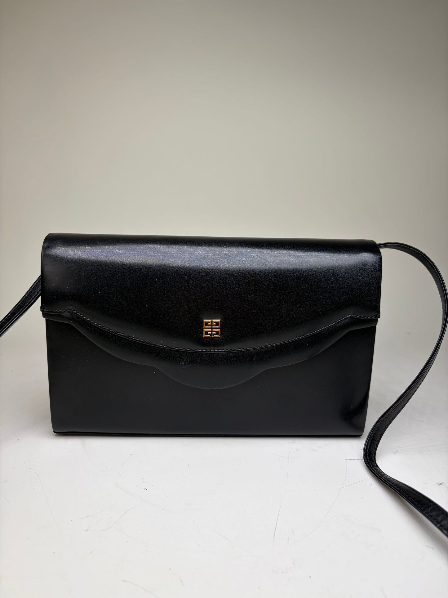 Vintage Givenchy Leather Crossbody Bag Black Gold