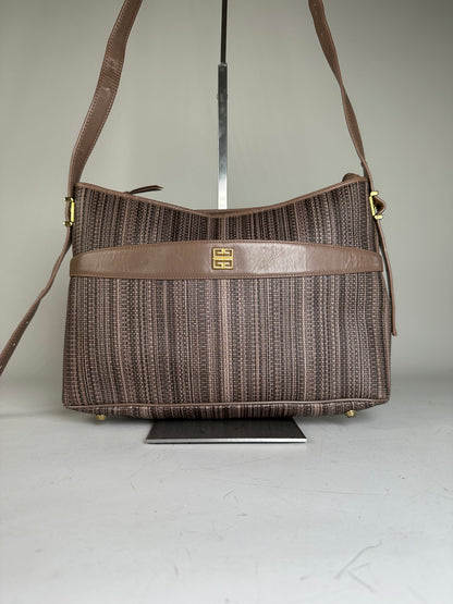 Vintage Givenchy Striped Fabric Shoulder Bag Brown Gold